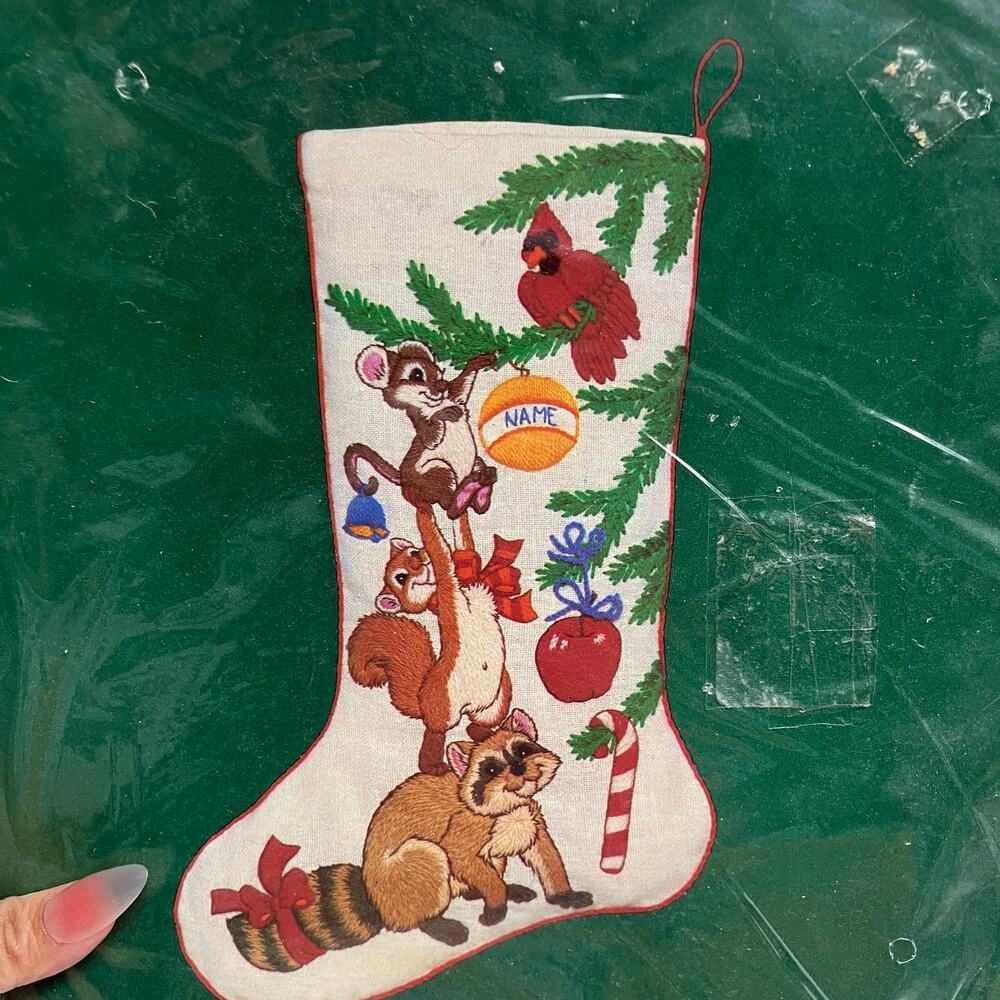 Vintage 1982 Dimensions 8022 Animals Trimming Tree Stocking Crewel Kit